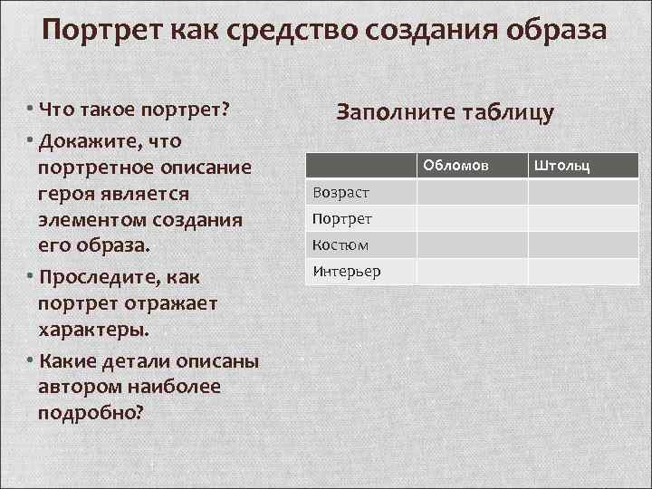 Портрет как средство создания образа • Что такое портрет? • Докажите, что портретное описание