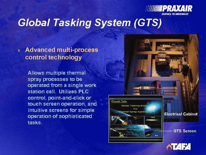 Global Tasking System (GTS) Ø Advanced multi-process control technology Allows multiple thermal spray processes