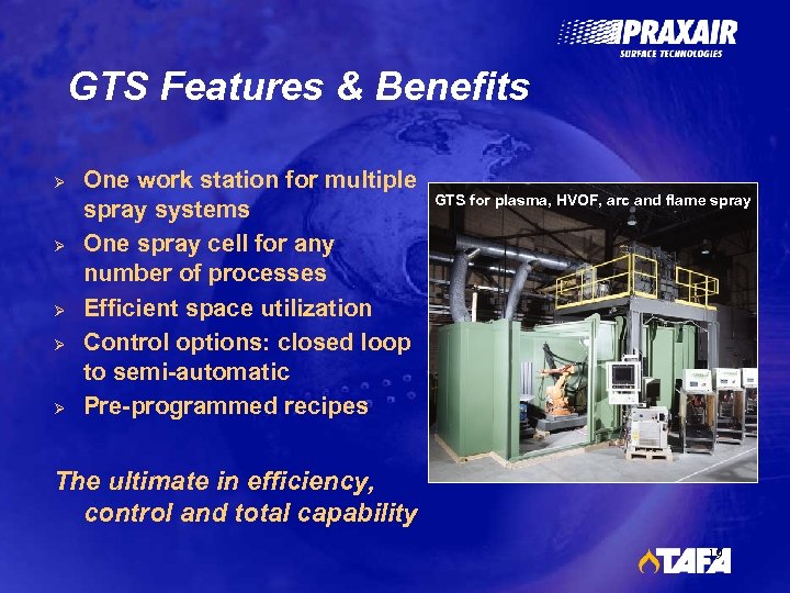 GTS Features & Benefits Ø Ø Ø One work station for multiple spray systems