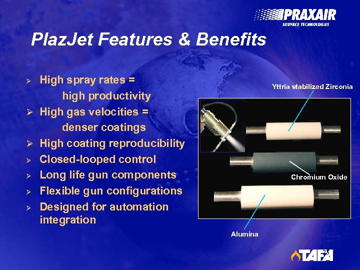 Plaz. Jet Features & Benefits High spray rates = high productivity Ø High gas