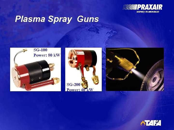 Plasma Spray Guns SG-100 Power: 80 k. W SG-200 Power: 40 k. W Plaz.
