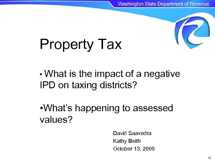 Property Tax • What is the impact of a negative IPD on taxing districts?
