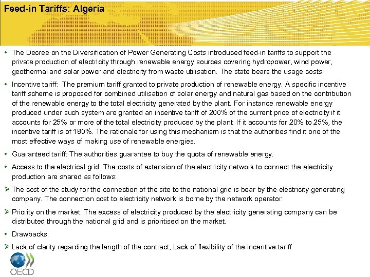 Feed-in Tariffs: Algeria • The Decree on the Diversification of Power Generating Costs introduced