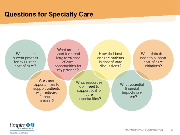 Questions for Specialty Care What is the current process for evaluating cost of care?