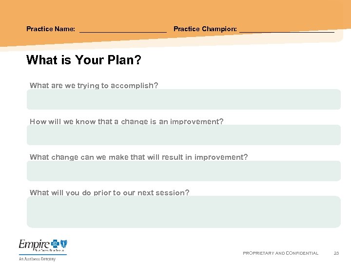 Practice Name: ____________ Practice Champion: _____________ What is Your Plan? What are we trying