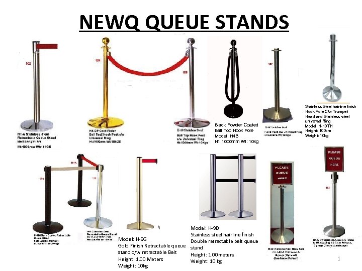 NEWQ QUEUE STANDS Black Powder Coated Ball Top Hook Pole Model: H 4 B
