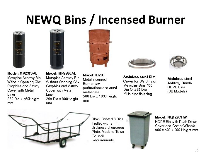 NEWQ Bins / Incensed Burner Model: MP 2370 AL Metaplas Ashtray Bin Without Opening