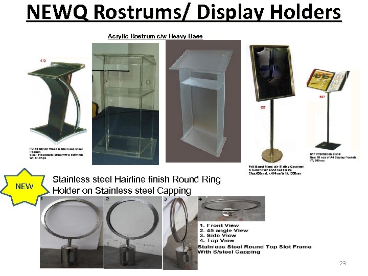 NEWQ Rostrums/ Display Holders Acrylic Rostrum c/w Heavy Base NEW Stainless steel Hairline finish