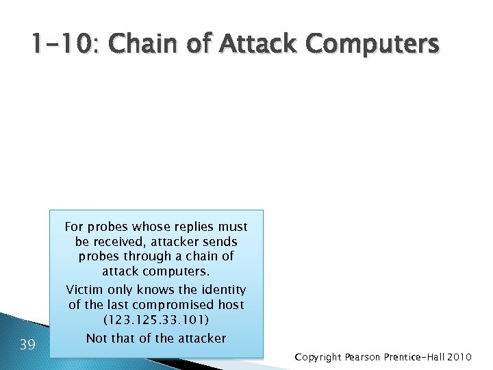 1 -10: Chain of Attack Computers For probes whose replies must be received, attacker