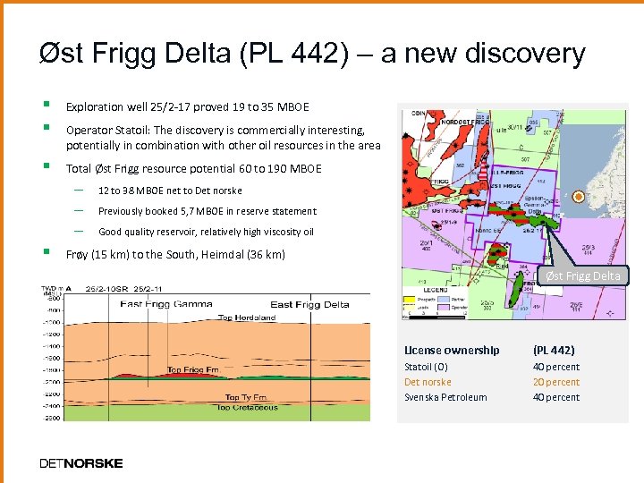 Øst Frigg Delta (PL 442) – a new discovery § § Exploration well 25/2