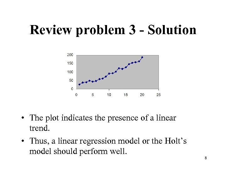Review problem 3 - Solution • The plot indicates the presence of a linear