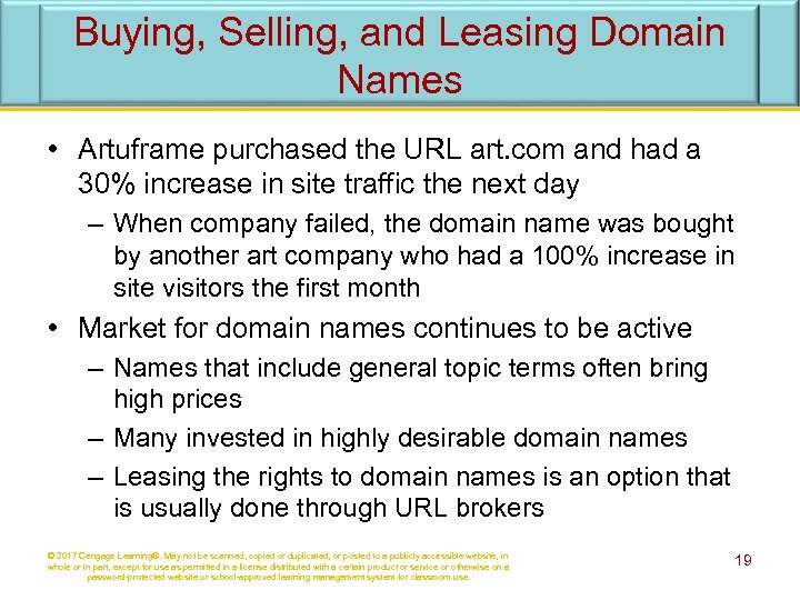 Buying, Selling, and Leasing Domain Names • Artuframe purchased the URL art. com and