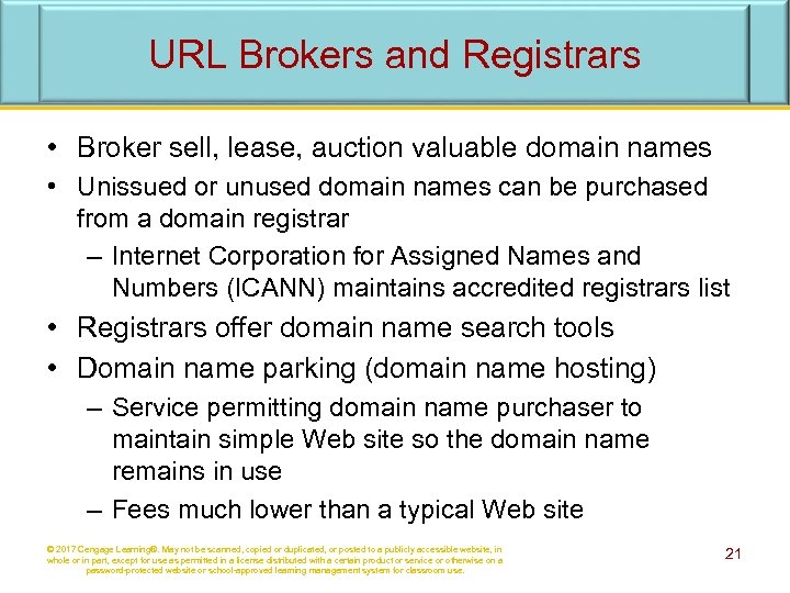 URL Brokers and Registrars • Broker sell, lease, auction valuable domain names • Unissued