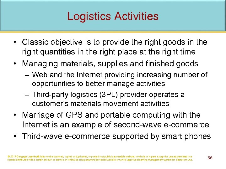 Logistics Activities • Classic objective is to provide the right goods in the right