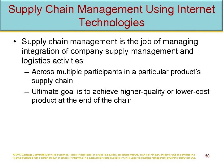 Supply Chain Management Using Internet Technologies • Supply chain management is the job of