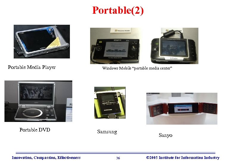 Portable(2) Portable Media Player Portable DVD Innovation, Compassion, Effectiveness Windows Mobile “portable media center”
