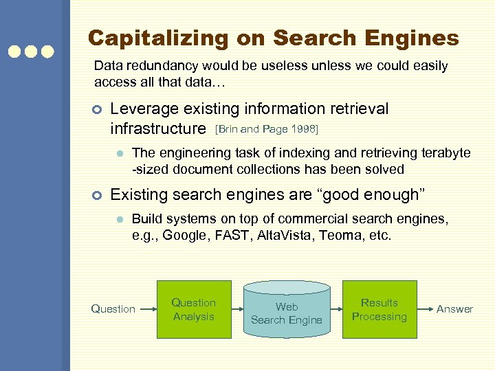 Capitalizing on Search Engines Data redundancy would be useless unless we could easily access