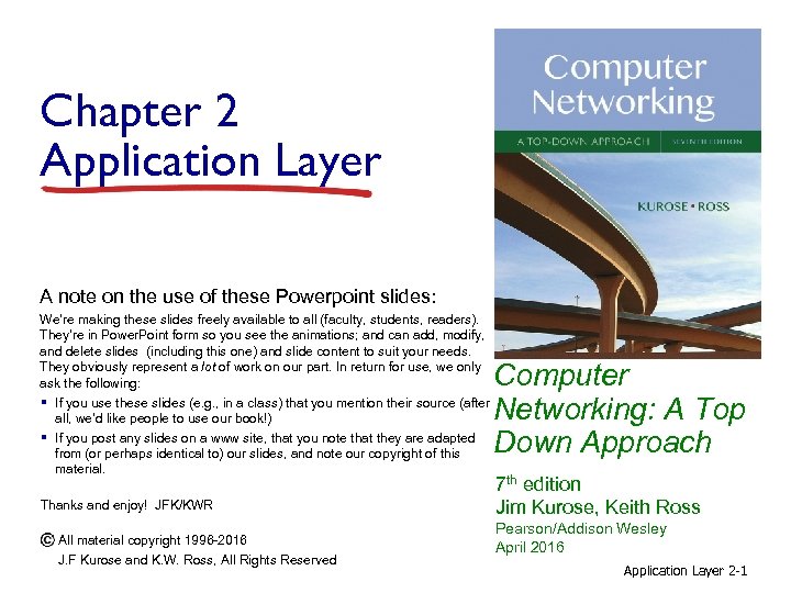 Chapter 2 Application Layer A note on the use of these Powerpoint slides: We’re