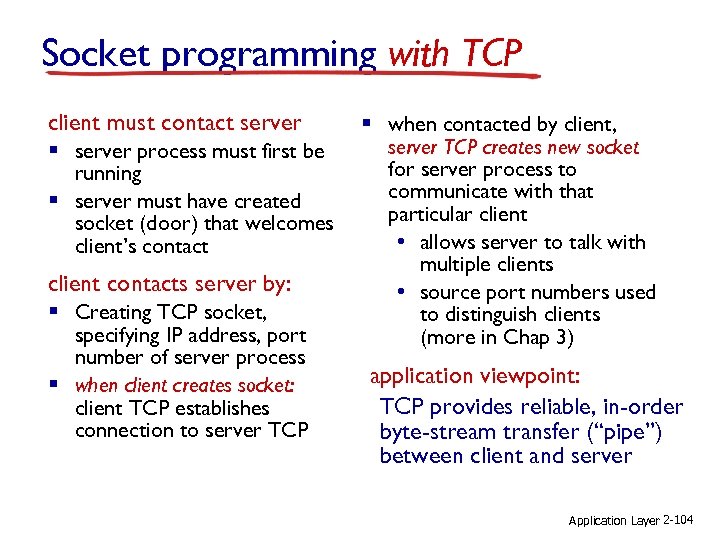 Socket programming with TCP client must contact server § server process must first be