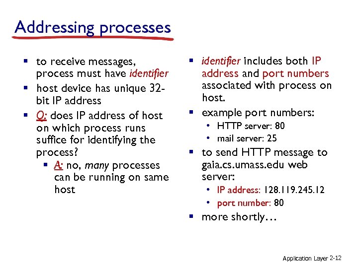 Addressing processes § to receive messages, process must have identifier § host device has