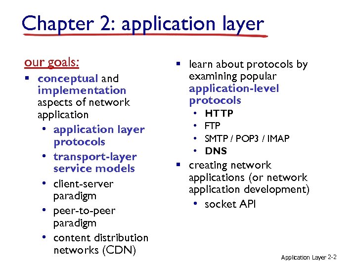 Chapter 2: application layer our goals: § conceptual and implementation aspects of network application