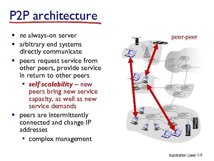 P 2 P architecture § no always-on server § arbitrary end systems directly communicate