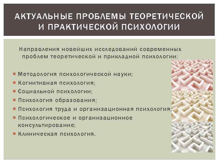 АКТУАЛЬНЫЕ ПРОБЛЕМЫ ТЕОРЕТИЧЕСКОЙ И ПРАКТИЧЕСКОЙ ПСИХОЛОГИИ Направления новейших исследований современных проблем теоретической и прикладной