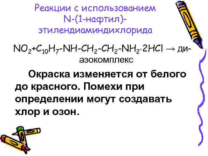 Реакции с использованием N-(1 -нафтил)этилендиаминдихлорида NO 2+C 10 H 7 -NH-CH 2 -NH 2