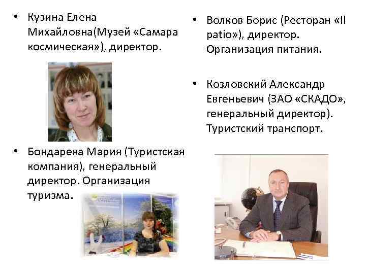  • Кузина Елена • Волков Борис (Ресторан «Il Михайловна(Музей «Самара patio» ), директор.