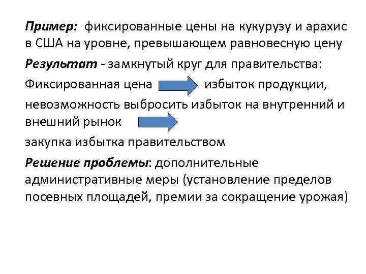 Пример: фиксированные цены на кукурузу и арахис в США на уровне, превышающем равновесную цену