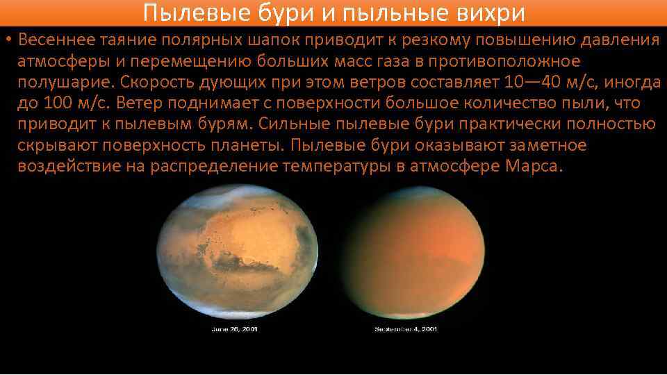 Пылевые бури и пыльные вихри • Весеннее таяние полярных шапок приводит к резкому повышению