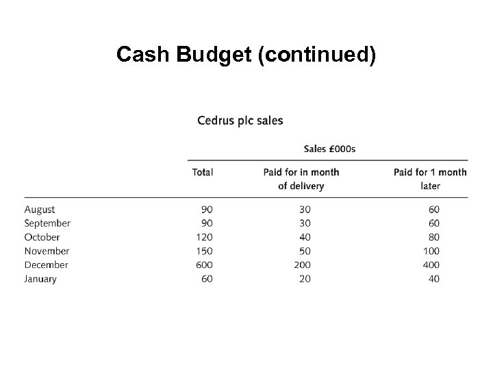 Cash Budget (continued) 