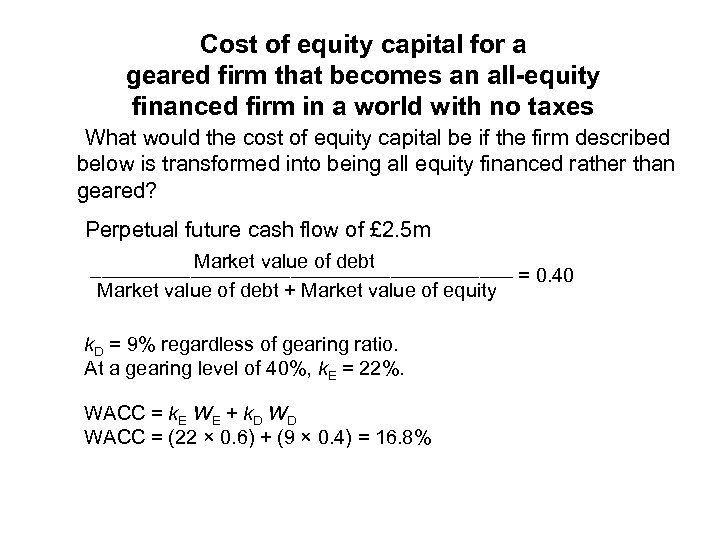 Cost of equity capital for a geared firm that becomes an all-equity financed firm