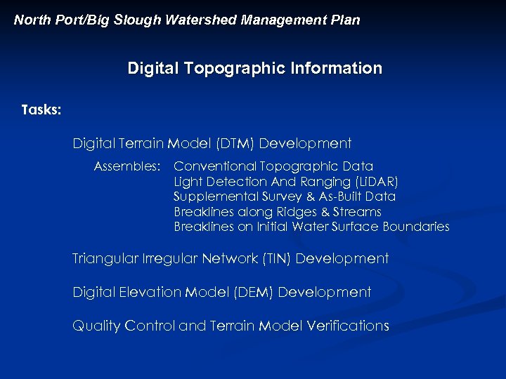 North Port/Big Slough Watershed Management Plan Digital Topographic Information Tasks: Digital Terrain Model (DTM)