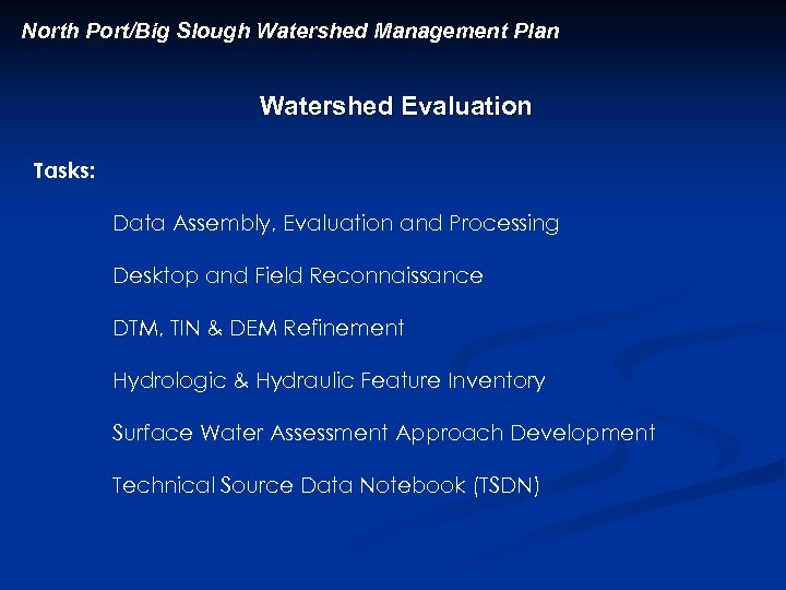 North Port/Big Slough Watershed Management Plan Watershed Evaluation Tasks: Data Assembly, Evaluation and Processing