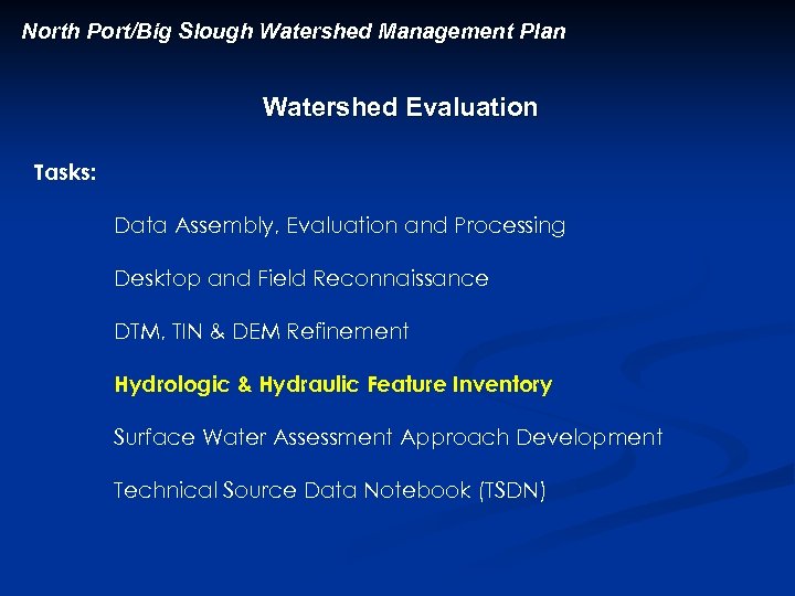 North Port/Big Slough Watershed Management Plan Watershed Evaluation Tasks: Data Assembly, Evaluation and Processing