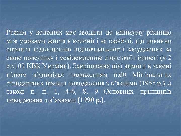 Режим у колоніях має зводити до мінімуму різницю між умовами життя в колонії і