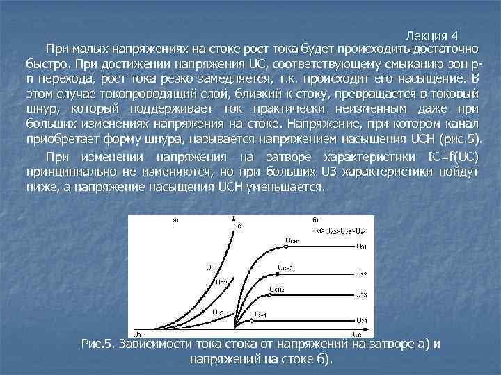 Лекция 4 При малых напряжениях на стоке рост тока будет происходить достаточно быстро. При