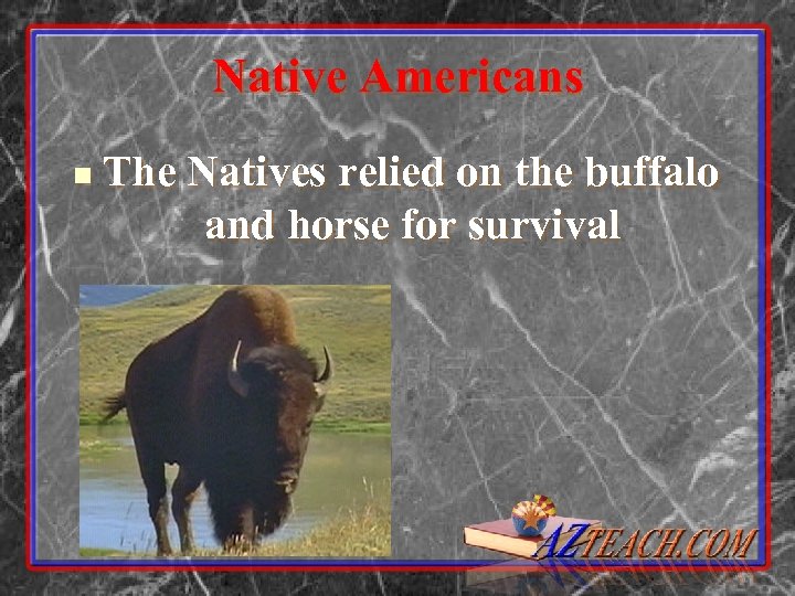Native Americans n The Natives relied on the buffalo and horse for survival 