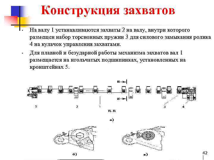 Конструкция захватов • • На валу 1 устанавливаются захваты 2 на валу, внутри которого