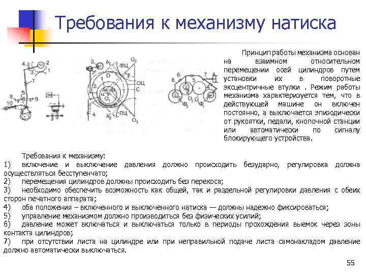 Требования к механизму натиска Принцип работы механизма основан на взаимном относительном перемещении осей цилиндров