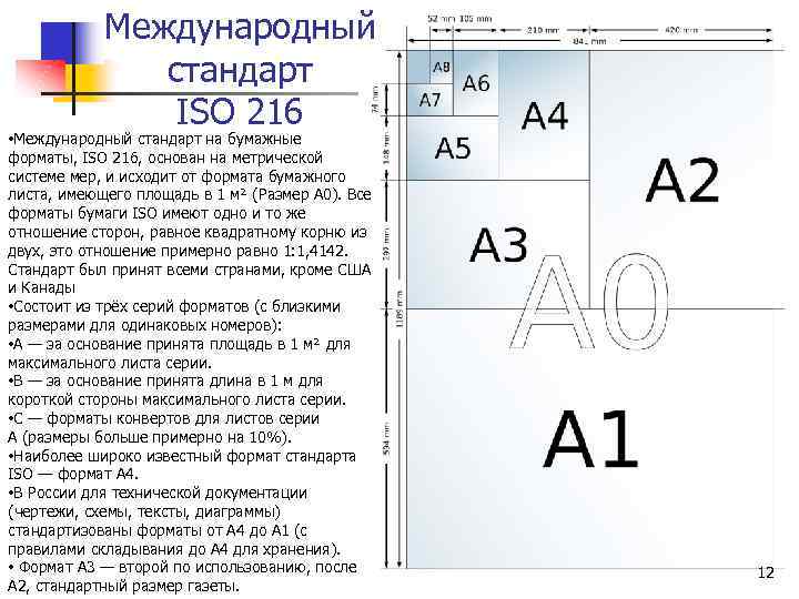 Международный стандарт ISO 216 • Международный стандарт на бумажные форматы, ISO 216, основан на