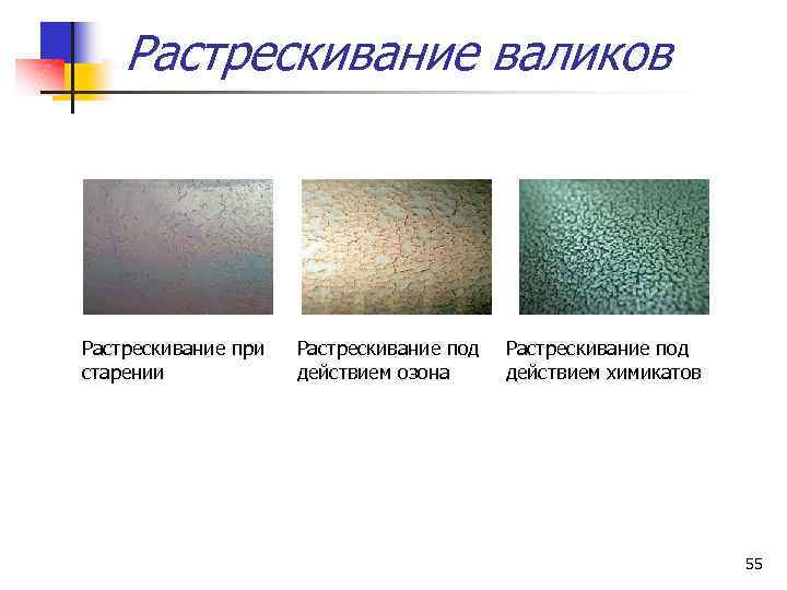 Растрескивание валиков Растрескивание при старении Растрескивание под действием озона Растрескивание под действием химикатов 55