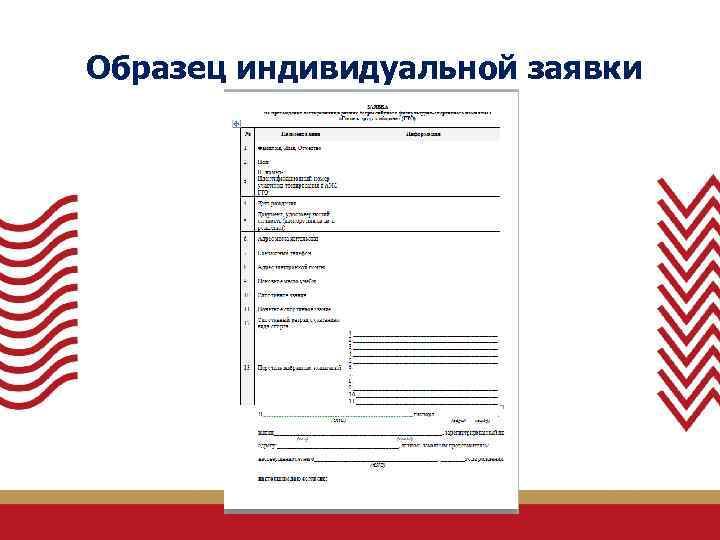  Образец индивидуальной заявки 