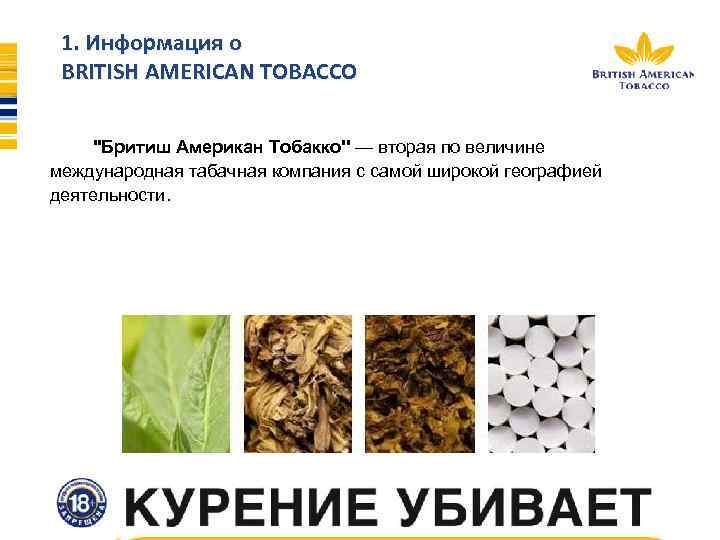 1. Информация о BRITISH AMERICAN TOBACCO ''Бритиш Американ Тобакко'' — вторая по величине международная