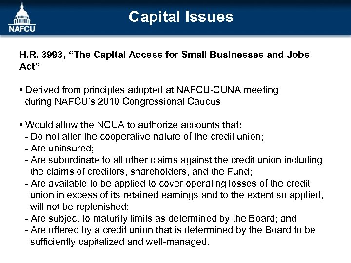 Capital Issues H. R. 3993, “The Capital Access for Small Businesses and Jobs Act”