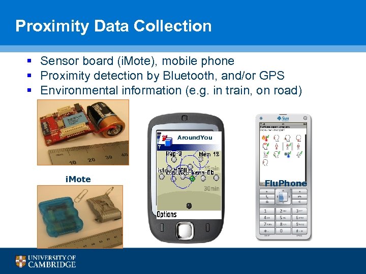 Proximity Data Collection § Sensor board (i. Mote), mobile phone § Proximity detection by