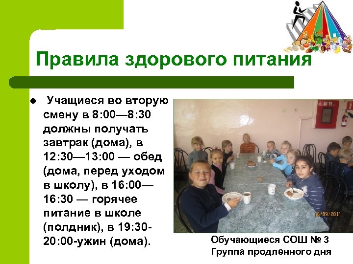 Правила здорового питания l Учащиеся во вторую смену в 8: 00— 8: 30 должны
