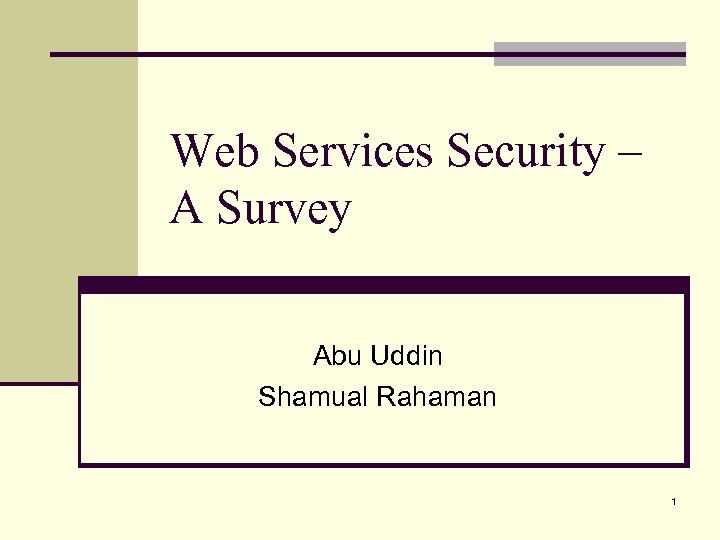 Web Services Security – A Survey Abu Uddin Shamual Rahaman 1 