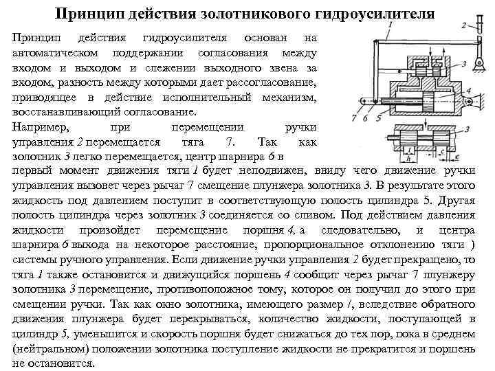 Принцип действия золотникового гидроусилителя Принцип действия гидроусилителя основан на автоматическом поддержании согласования между входом